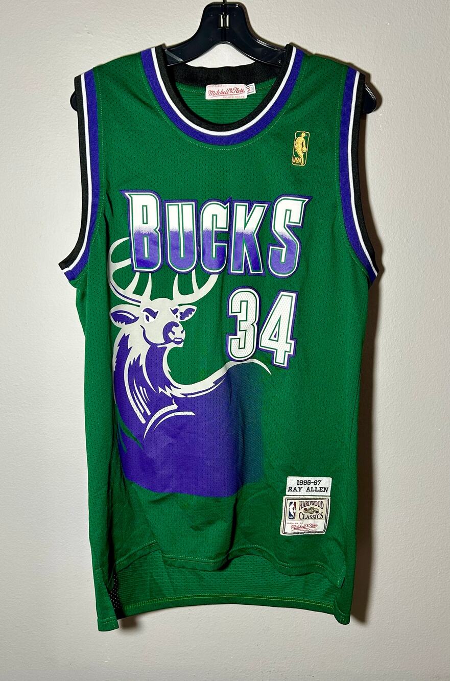 Ray Allen Milwaukee Bucks #34 Green Jersey 1996-97 Retro Hardwood Classics Sz M